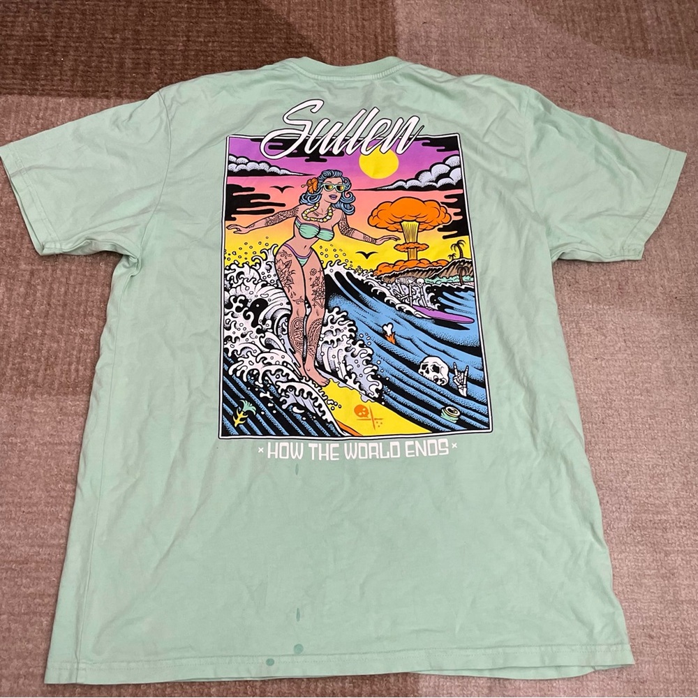 SULLEN ART HOW THE WORLD ENDS GREEN T-SHIRT  SZ LARGE L
